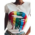 thumbnail image 1 of DYMADE Womens Rainbow Color Lips Funny Graphic Tie Dye Short Sleeve Tee Tops, 1 of 3