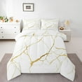 thumbnail image 3 of Manfei Marble Texture Road Bedding Comforter Set,Modern Minimalist Artistic Twin Comforter Sets,White Gold Bedding Set For Adults,Microfiber Room Decoration,2pcs, 3 of 9