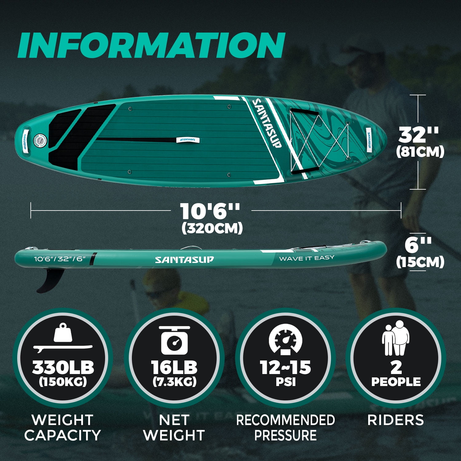 SUSIEBAY Inflatable Stand Up Paddle Board with Premium SUP Accessories and Surfing Backpack | 10‘6“ 11ft #Black, Wide Stance, Surf Control, Non-Slip Deck, Paddle and Pump for Youth & Adult