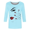 thumbnail image 4 of KIHOUT Liquidation Hauts, Chemises à Manches 3/4 pour Femmes Blouse à Imprimé Graphique Visage Col Rond Tunique Décontractée d'Automne Chandails à Enfiler, 4 of 4