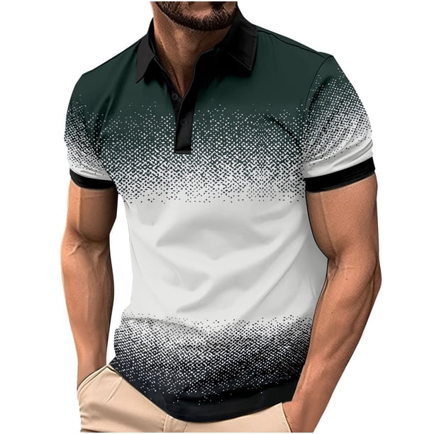 Camiseta Vestido Botón de Solapa Color Coincidencia Suelto Casual, 96% Viscosa 4% Spandex Camiseta de Punto para Hombres, Oficina, Golf Y Uso Diario