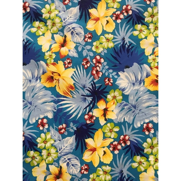 Hawaiian Floral Print Broadcloth, 60" Wide, Sells by the Yard from Sal Tex Fabrics, Turquoise
