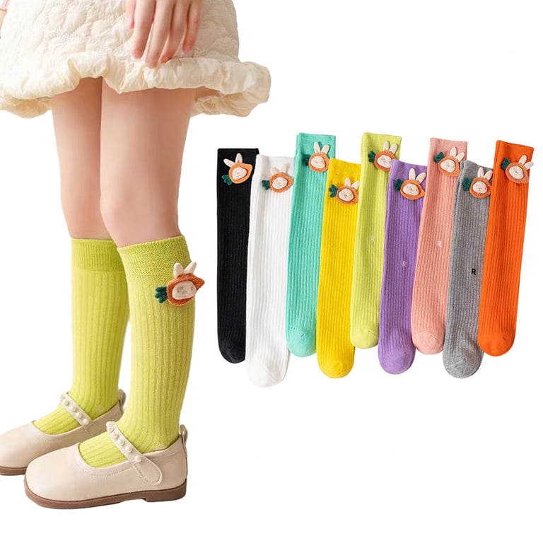3 Pairs Women's Knee-High Stockings – Colorful, Curled Design, Cotton Blend, Comfortable & Breathable