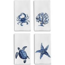 Coastal Beach Kitchen Towels Set of 4 - Beach Dish Towels for Kitchen, Beach Bathroom Kitchen Decor, Watercolor Crab Coral Sea Turtle Starfish Decorative Hand Towels for Bathroom, 18x26 Inches