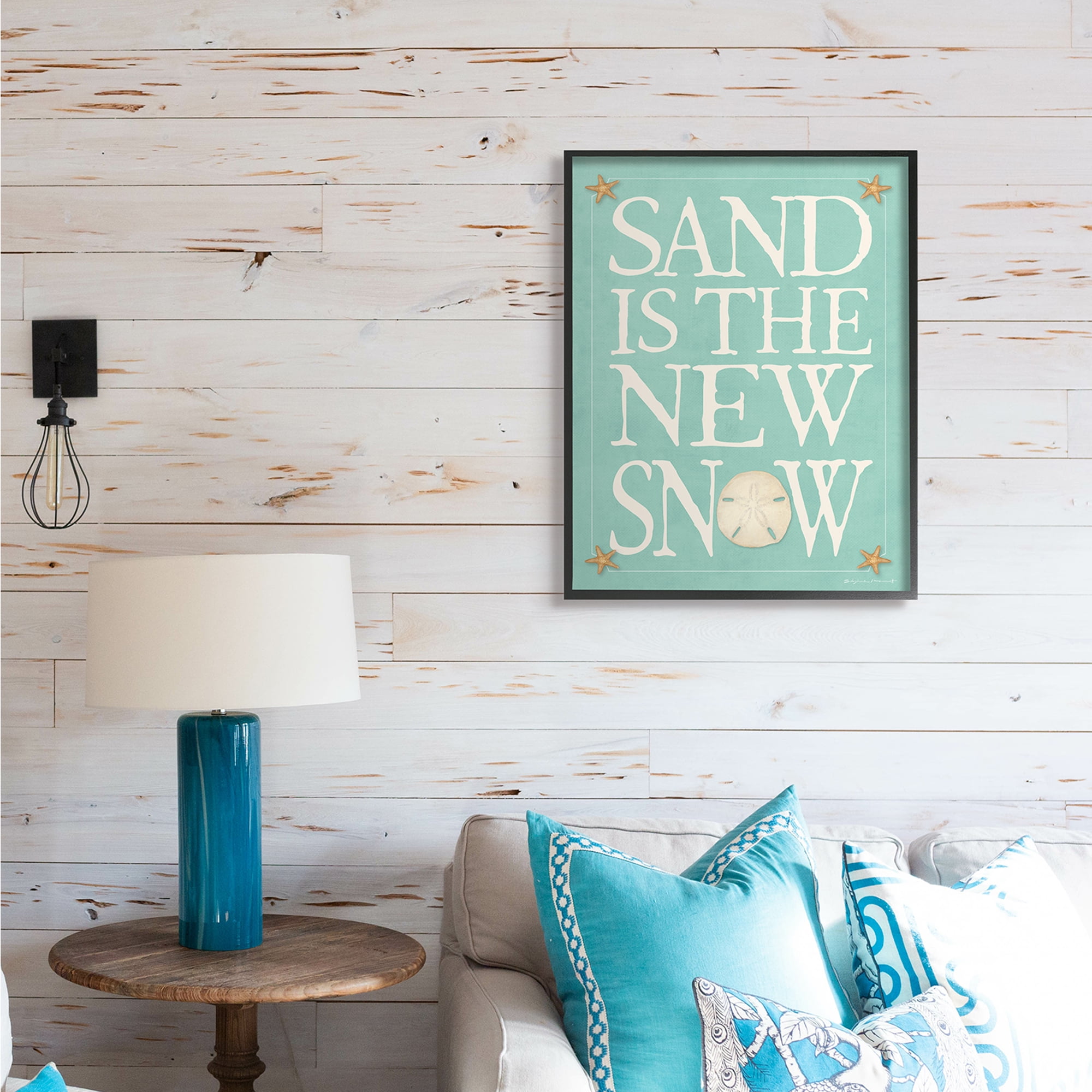 Stupell Industries Sand is the New Snow Nautical Winter Starfish Nature Painting Black Framed Art Print Wall Art, 24 x 30