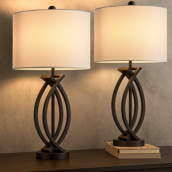 Maxax 26" Dimmable Industrial Table Lamps, Black Metal with White Shade, Set of 2 for Living Room, Bedroom, Office