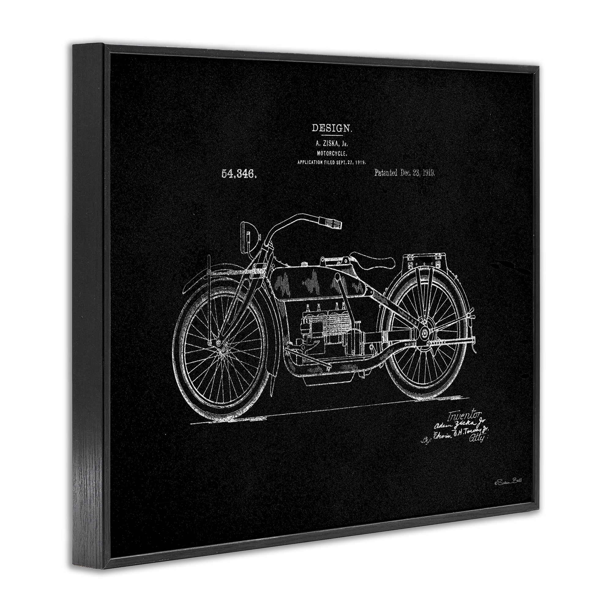 Stupell Industries Black Motorcycle Blueprint Transportation Painting Black Framed Art Print Wall Art, 14 x 11