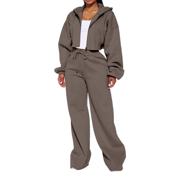 Aellinatey 2 Piece Outfits Sweatsuit Zip Up Crop Hoodies Sweatpants Lounge Matching Set