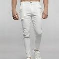 thumbnail image 2 of Hfyihgf Men's Classic Office Work Cargo Pants Skinny Straight-Fit Solid Color Casual Trousers with Pockets(White,L), 2 of 5
