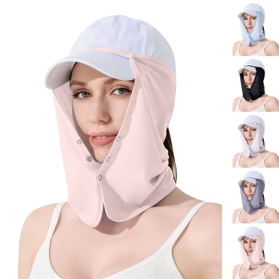 Amzcrzy Face Cover Women's Upf50 Ice Silk Sun Protection Neck Detachable Snap-On Sun Shade Curtain Sun UV Protection Earloop Neck Gaiter Scarf for Summer Outdoor Activities Pink