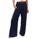 thumbnail image 1 of pantalones de pierna ancha de lino de algodón de verano para mujer pantalón palazzo suelto bolsillo cintura elástica botón pantalones casuales azul marino / 2xl, 1 of 4