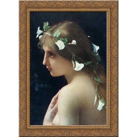 Nymph with morning glory flowers 19x24 Gold Ornate Wood Framed Canvas Art by Lefebvre, Jules Joseph