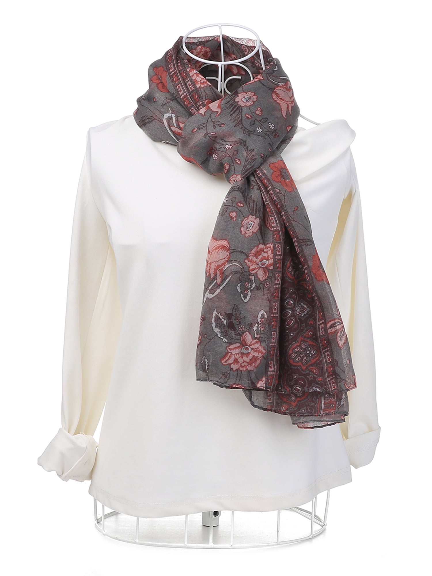 Unique Bargains Balinese Yarn Large Polyester Scarves Beach Shawls Vintage Wraps For Women Gray