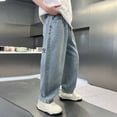 thumbnail image 6 of LRen Blue Jeans for Boys High Waisted Solid Color Wide Leg Denim Pants Boy Casual Baggy Fashion Trousers Streetwear with Pockets,Blue,7-8 Years, 6 of 7