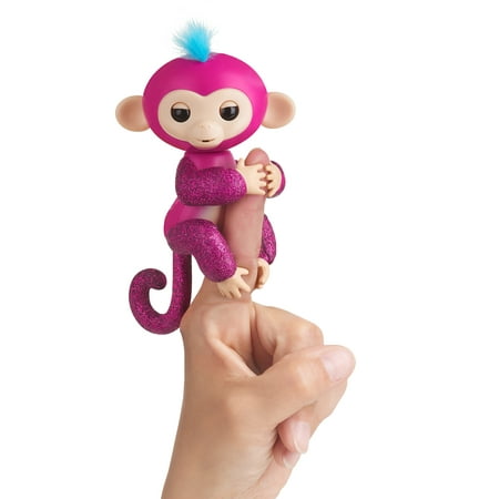 Fingerlings Glitter Monkey - Razz (Raspberry Glitter) - Interactive Baby Pet - By