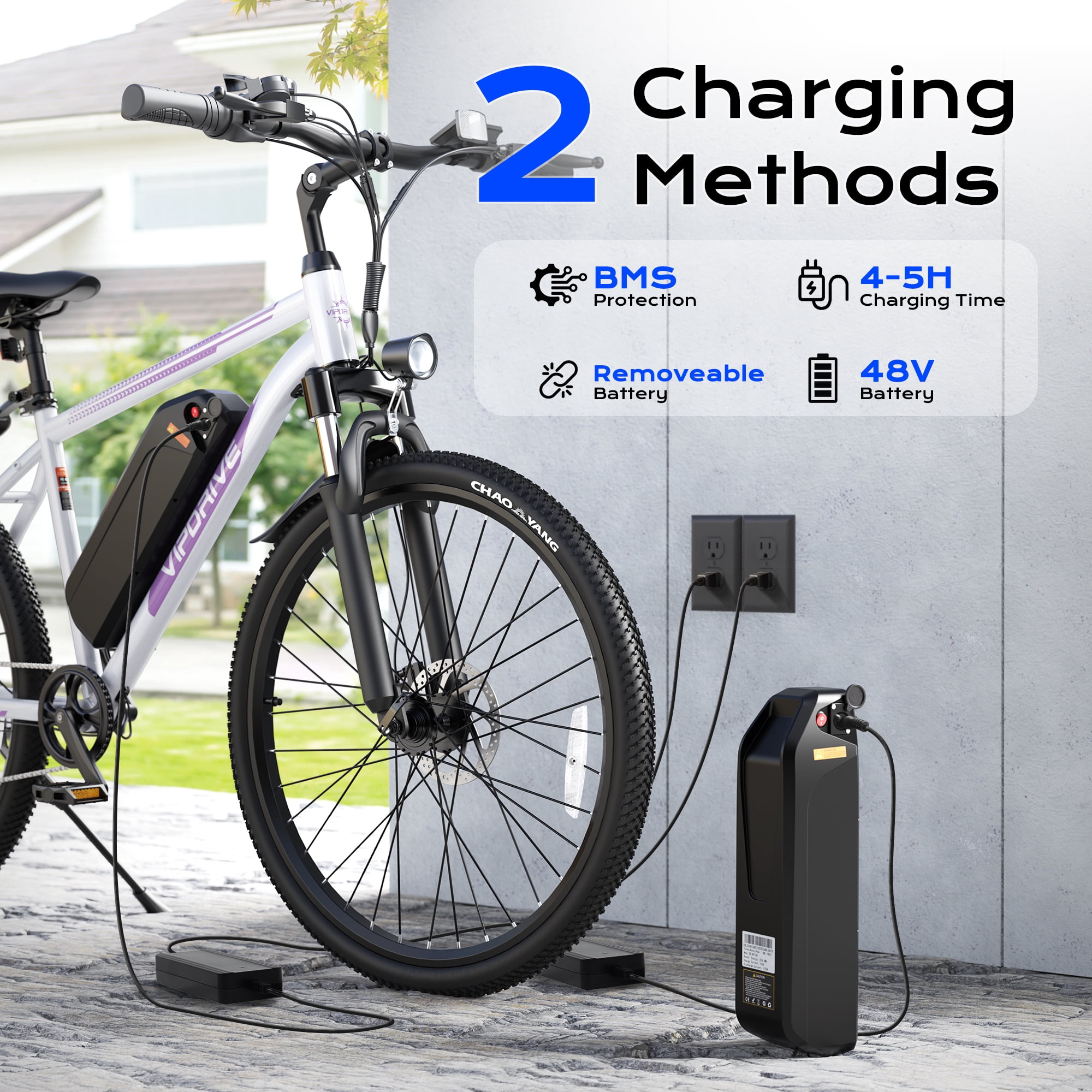 VIPDRIVE Electric Bike for Adults 26", 750W Peak Ebike, 48V 7.8AH Removable Battery，Up to 40 Miles 20MPH Electric Mountain Bike，Front Fork Suspension，7-Speed Shimano Gears，UL2849