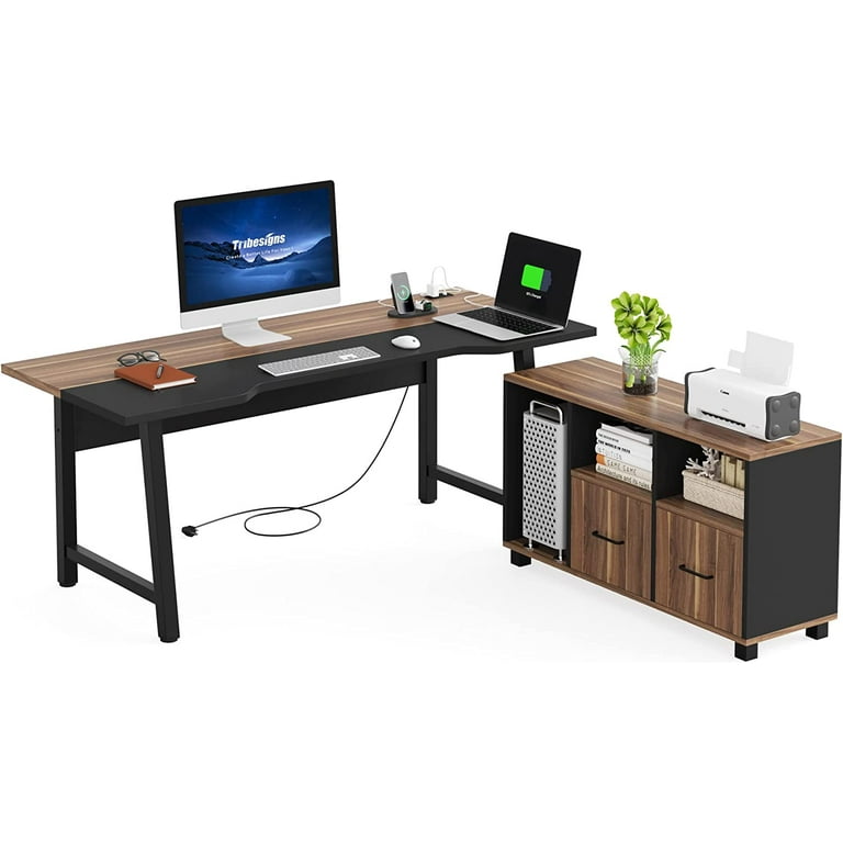 Tribesigns Modern Computer Desk, 70.8 x 31.5 inch Large Office Desk  Computer Table Study Writing Desk Workstation for Home Office, Rustic/Black
