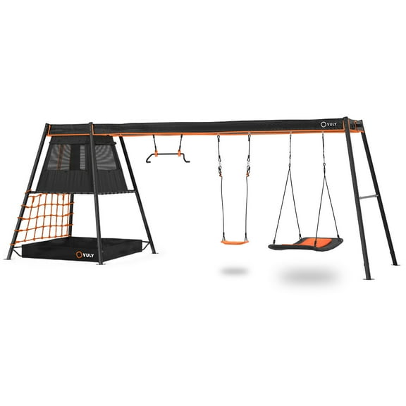 Vuly 360 Pro Max C3 - 3 Bay Swing Set Backyard Metal Swing Set with Cubby House, Sandpit, Monkey Swing, Seat Swing & Bed Swing Outdoor Playground for Kids and Adults