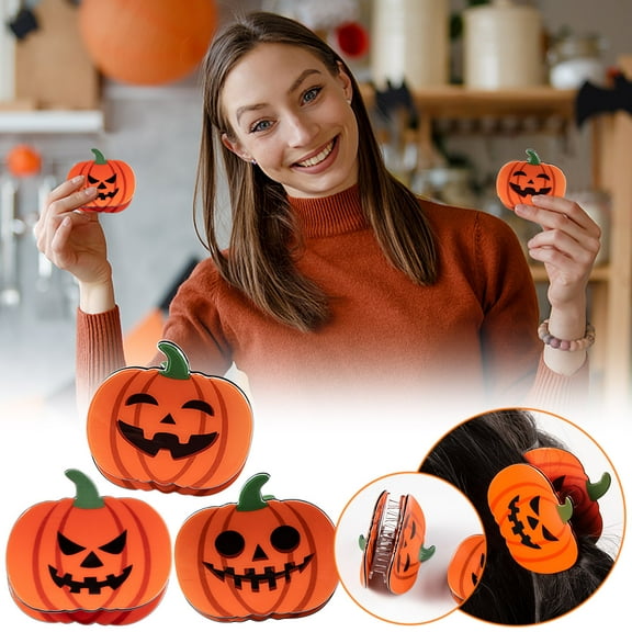 Wovilon Halloween Decorations, Halloween Hair Clip Acrylic Pumpkin Hair Claw Ponytail Women Holiday Party Gifts Hair Accessories Dress Up