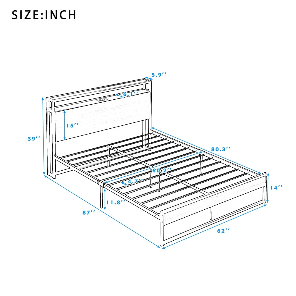Kadyn Queen Size Platform Bed Frame, Metal Bed Frame with Sockets, USB Ports and Slat Support, Platform Bed Frame for Adults, Black Kadyn Queen Size Platform Bed Frame, Metal Bed Frame with Sockets, USB Ports and Slat Support, Platform Bed Frame for Adults, Black