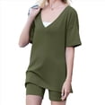 thumbnail image 3 of Conjunto de Dos Piezas para Mujer, Ropa de Verano 2025, Camisetas Extragrandes con Cuello en V, Pantalones Cortos Estilo Motero, Ropa de Estar Cómoda Verde XXL, 3 of 9