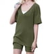 thumbnail image 3 of Conjunto de Dos Piezas para Mujer, Ropa de Verano 2025, Camisetas Extragrandes con Cuello en V, Pantalones Cortos Estilo Motero y Ropa Cómoda para Estar en Casa Verde XL, 3 of 9