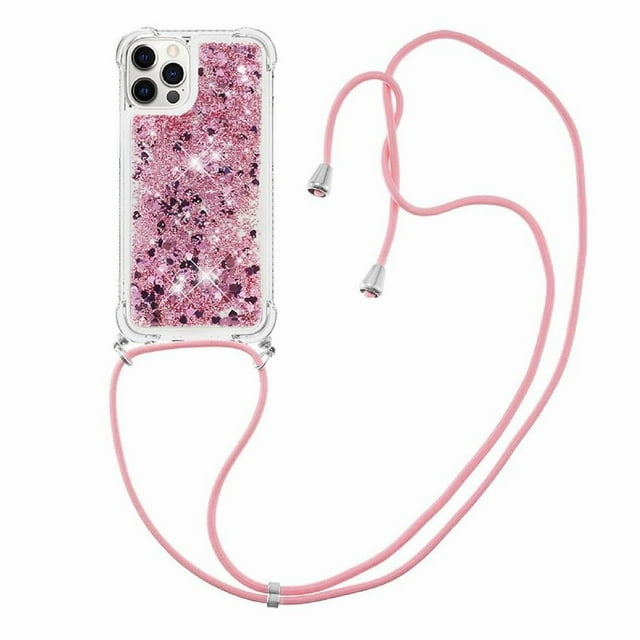 Funda FOXDOCK para iPhone 12 Pro con Cuerda Ajustable, Brillo Líquido, Protección Antigolpes y Lente – Ideal para Regalo