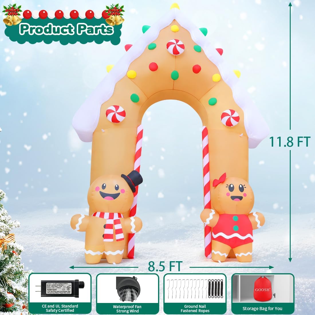 GOOSH 11.8 Ft. Gingerbread Inflatable Archway With LED Lights photo 3