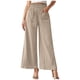 thumbnail image 1 of Pantalones rectos lisos de mujer con bolsillos de imitación de lino - Tejido similar al lino, cintura elástica, ropa para el trabajo diario, yoga y playa, 1 of 6