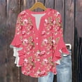 thumbnail image 5 of Smsaxvxz Womens Summer Tops Fashion Boho Floral Printed Button V Neck 3/4 Ruffle Sleeve Shirts Casual Loose Beach Blouse Tops B-19 XL, 5 of 5