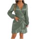 thumbnail image 2 of mfyjkho Vestidos casuales para mujer, Vestido de verano para mujer, de color liso, con lazo, pliegues irregulares, manga larga y escote en V Vestidos de fiesta para mujer l, 2 of 7