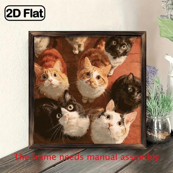2D Flat 1pc 8x8 Inch Framed Black Cat Wall Art - Rustic Wooden Frame, Contemporary Style, Indoor Use, No Battery or Electricity Needed,Perfect Festive Gift For Halloween, 8*8in