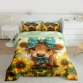 thumbnail image 3 of Homewish Cute Highland Cow Queen Comforter Set,Farm Highland Cattle Bedding Sets,Yellow Sunflower Blue Bow Tie Bedding Comforter Set For Girl Boys,Ultra Soft Home Decor Reversible,3pcs, 3 of 9