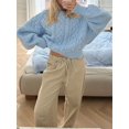 thumbnail image 3 of SUNSIOM Women's Cable Knit Sweaters Long Sleeve Round Neck Solid Color Pullovers Knit Tops, 3 of 6