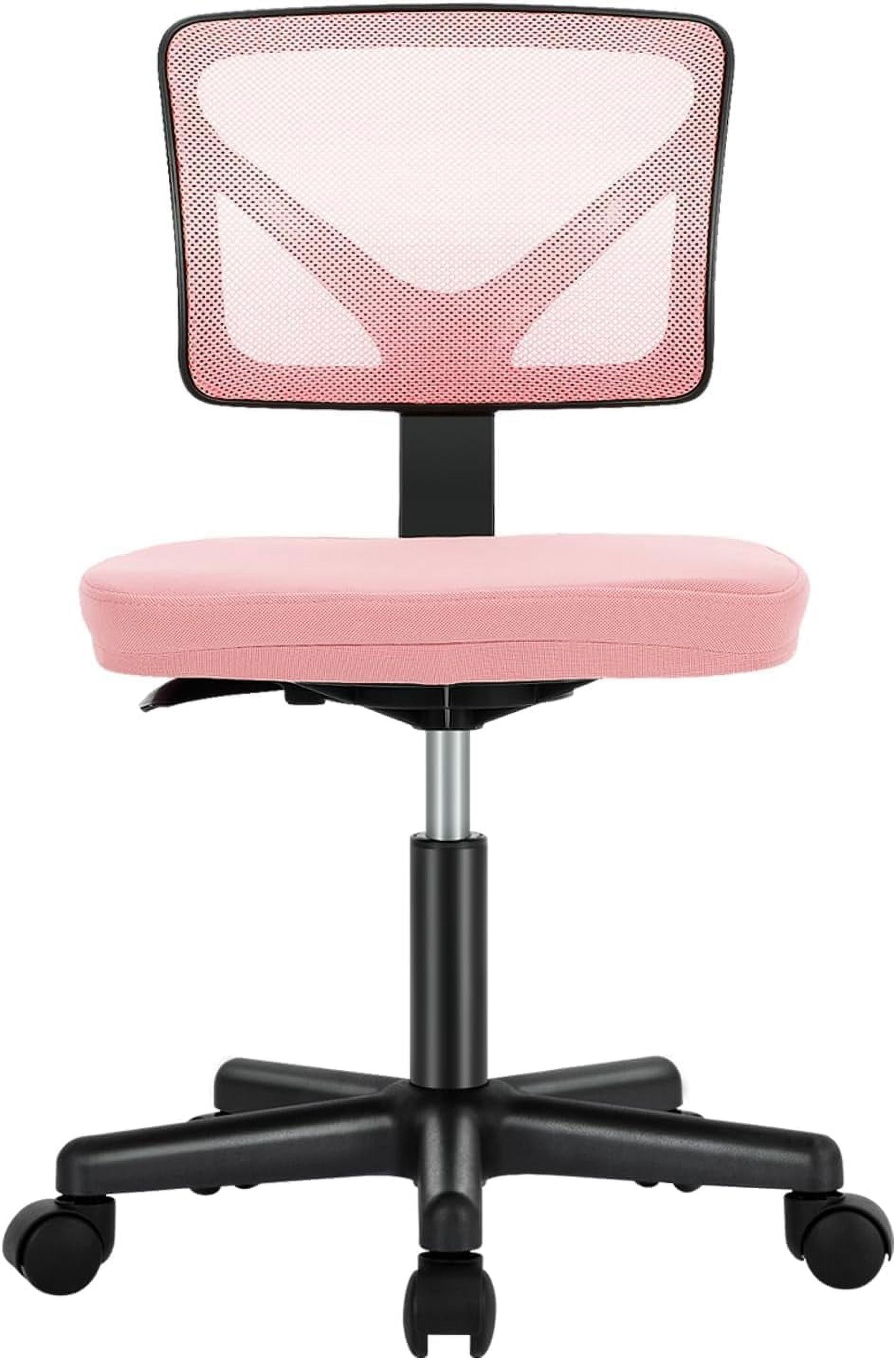Basics Rolling Desk Chair, Adjustable, Low Back, Padded Seat, Breathable Mesh, Swivel, Pink