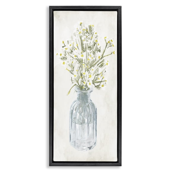 Stupell Industries French Country Quaint White Daisies in Jar Black Floating Frame Canvas Art, 11 x 25, by Milli Villa