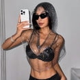 thumbnail image 4 of Giaone Sparkling Rhinestones Hoodie HipHop Dancing Event Hooded Hat Fishnet Tank Tops, 4 of 15