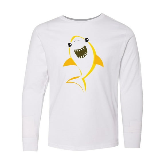 Inktastic Cute Shark, Little Shark, Yellow Shark Long Sleeve Youth T-Shirt