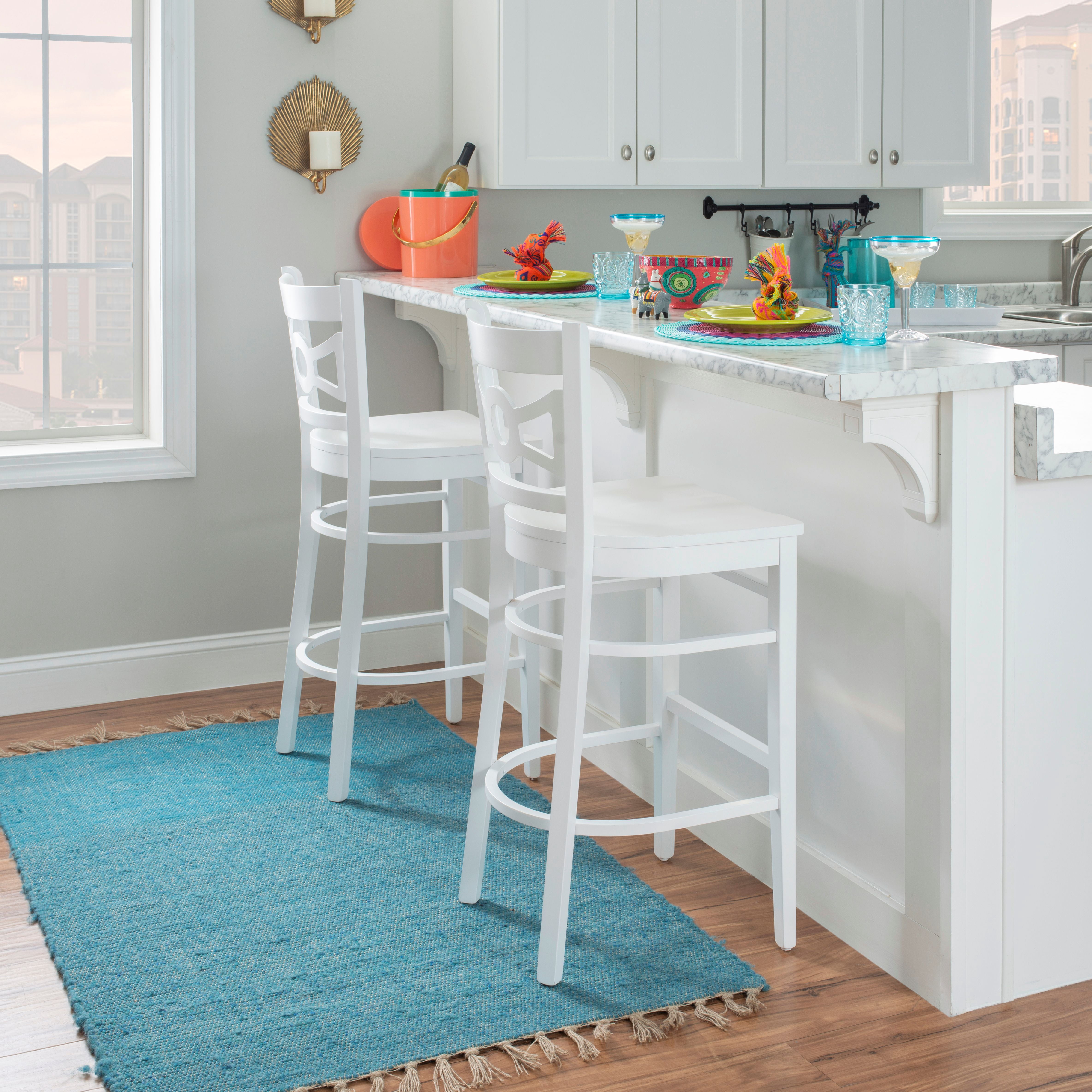 Linon Tabitha 30" Mid Back Barstools, Set of 2, White