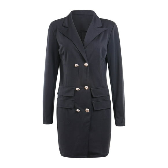 Hirigin Women Long Sleeve V Neck Double Breasted Blazer Dress Office Lady Mini Dress