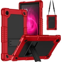 Kebiory Case for T-Mobile Revvl Tab 2 2025 Released 10.1 inch Tablet,Heavy Duty Hybrid Shockproof Protective Case Built in Kickstand Shoulder Strap Cover for Revvl Tab 2 2025 (Red/Black)