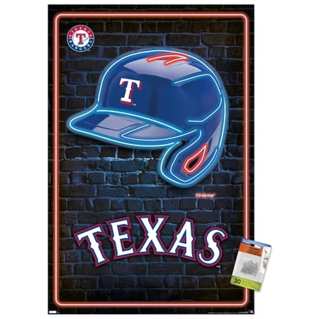 MLB Texas Rangers – Neon Helmet 23 Wall Poster with Pushpins 22.375 x 34