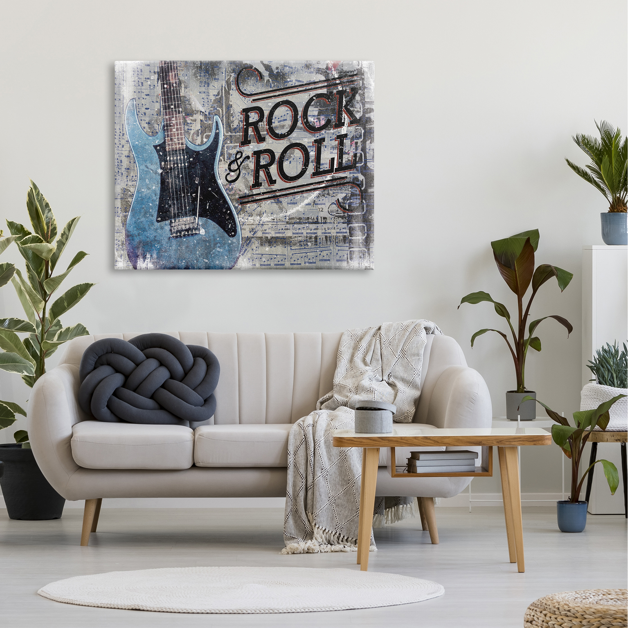 Stupell Industries Rock & Roll Electric Guitar Musical Score Grunge Background,48 x 36, Design by Cloverfield & Co.