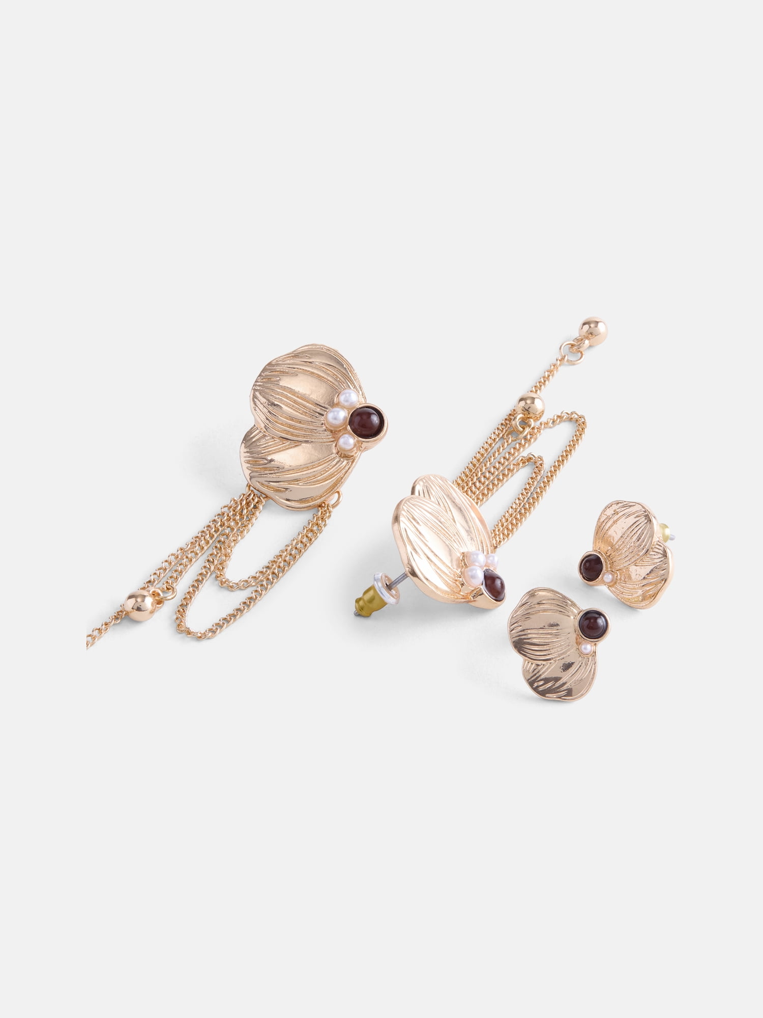 Scenario Women's Gold Tone Stud and Tassel Earrings, 2-Piece Set