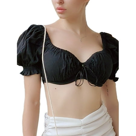 

Women Crop Top Front Tie Bandage Tank Deep V Neck Vest Basic Bustier Bra Party Club Tee Streetwear