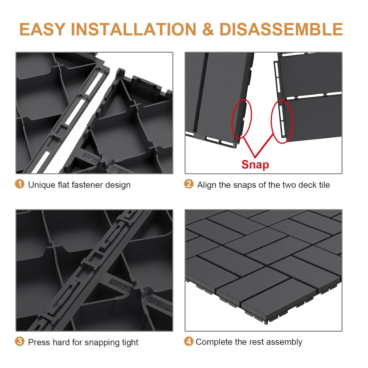 Miniyam Interlocking Deck Tiles, 44 Packs 11.8"x11.8" Waterproof Patio Floor Decking Tiles for Porch Poolside Balcony Backyard, All Weather Use, Gray(Overlapping)