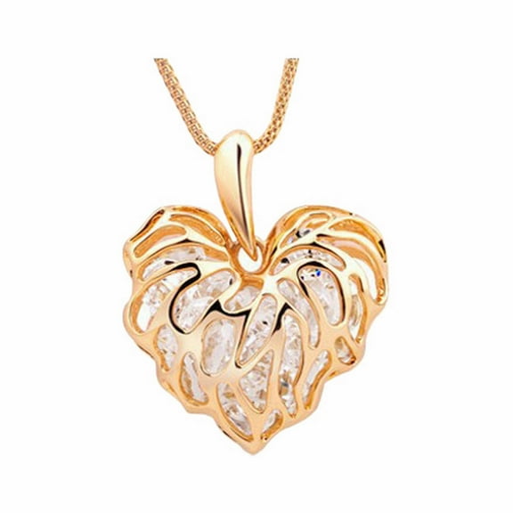 GHSOHS Necklaces for Women Initial Necklaces for Women Jewelry Locket Necklaces Hollow Heart Leaf Sparkling Zircon Gold Necklace Sweater Chain Necklace Love Heart Pendant Necklace Charm Necklace