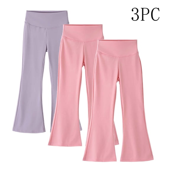 Mifsaly 3 Pack Girls Flare Leggings Kids High Waist Tummy Control Bootcut Yoga Pants Soft Stretch Athletic Workout Bell Bottom Pant