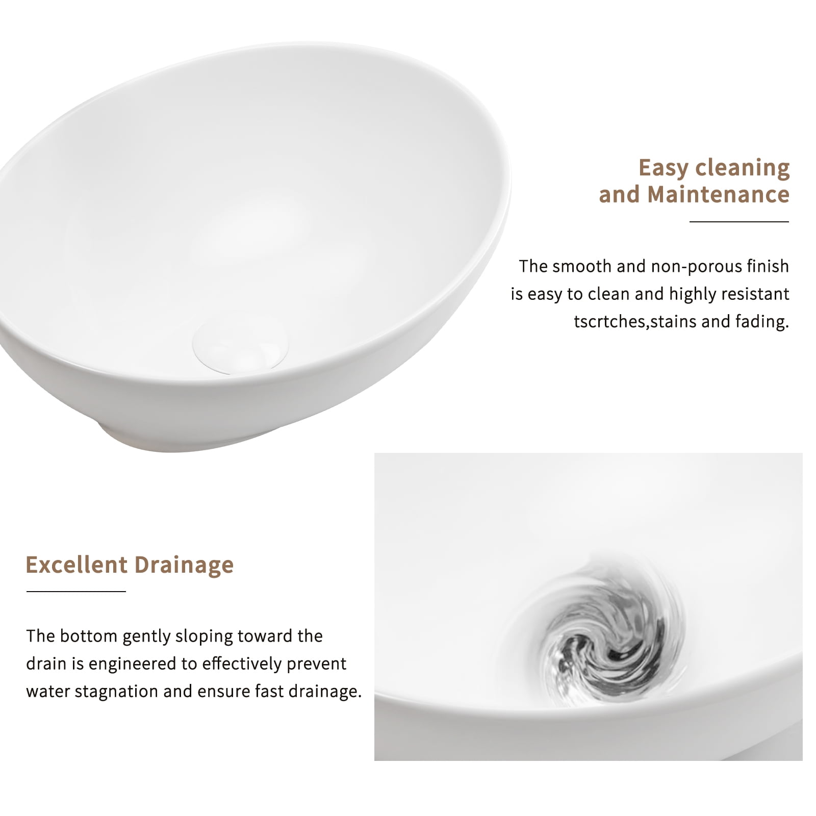 LiviNest White Oval Ceramic Vessel Sink: 16" x 13" x 5.5" Countertop Bathroom Vanity Sink with Easy-Clean Surface - Quick Drain Design for Powder Room & Small Bathroom DIY Installation
