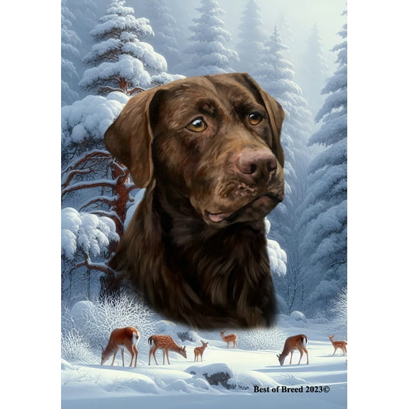 Chocolate Labrador - Best of Breed  Winter Wonderland Garden Flag